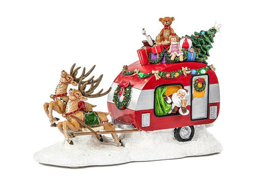 Santa Caravan met rendieren 19 cm